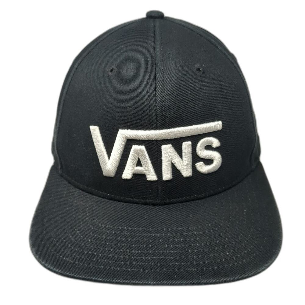 Vans Snapback Hat Black White One Size Embroidered Logo Flat Brim Skateboard Cap